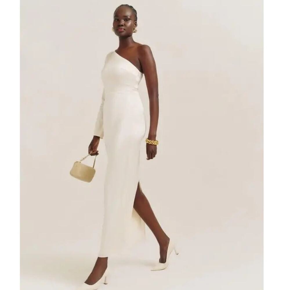 Reformation Winifred Satin Midi Minimalist One-Shoulder Dress